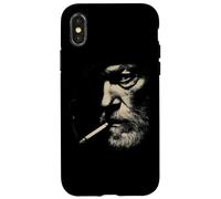 Moody Bearded Man Smoking Minimal Line Portrait Case for iPhone X/XS