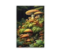 Moody Botanical Vintage Mushroom Canvas Wall Art, Dark Cottagecore Gothic Dárk Acádemia Art Poster, Wall Art Hanging Paintings for Stylish Home Wall Decor 16x24inch(40x60cm)