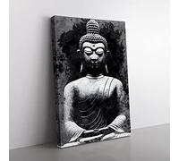 Moody Buddha Canvas Wall Art Print Ready to Hang, Framed Picture for Living Room Bedroom Home Office Décor, 60x40 cm (24x16 Inch)