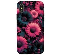 Moody Dark Floral Pink Teal Daisy Pattern Aesthetic Case for iPhone X/XS