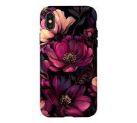 Moody Dark Pink Peony Flower Pattern Case for iPhone X/XS