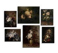 Moody Floral Wall Art Painting Set of 6 Dark Academia Wall Decor Vintage Botanical Canvas Wall Art Victorian Flower Art Pictures Vintage Floral Prints for Room Bedroom 8x10 Inch Wrapped Canvas
