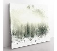 Moody Forest in Misurina Italy in Abstract Modern Canvas Wall Art Print Ready to Hang, Framed Picture for Living Room Bedroom Home Office Décor, 35x35 cm (14x14 Inch)