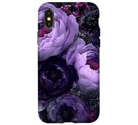 Moody Gothic Purple Peony Flowers Case for iPhone X/XS