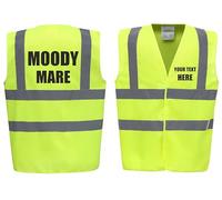 Moody Mare - Funny Horse Riding Equestrian Premium Yellow Hi Vis Safety Vest Reflective Waistcoat Road Safety High Visibility, Can Personalise. (Yellow, 3XL)