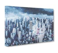 Moody New York City Skyline In Abstract Modern Art Canvas Wall Art Print Ready to Hang, Framed Picture for Living Room Bedroom Home Office Décor, 20x14 Inch (50x35 cm)