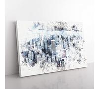 Moody New York City Skyline Watercolour Modern Canvas Wall Art Print Ready to Hang, Framed Picture for Living Room Bedroom Home Office Décor, 50x35 cm (20x14 Inch)