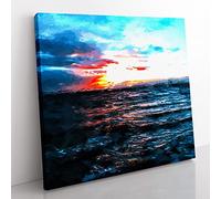 Moody Skies Above the Ocean in Abstract Modern Canvas Wall Art Print Ready to Hang, Framed Picture for Living Room Bedroom Home Office Décor, 35x35 cm (14x14 Inch)