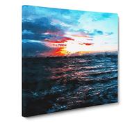 Moody Skies Above the Ocean in Abstract Modern Canvas Wall Art Print Ready to Hang, Framed Picture for Living Room Bedroom Home Office Décor, 14x14 Inch (35x35 cm)