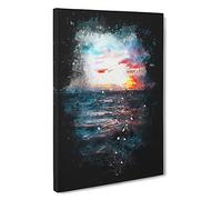 Moody Skies Above the Ocean Paint Splash Canvas Print | Gallery Wrapped 30mm Frame Wall Art | 30x20 inches | Ready to Hang | Coastal Seascape Picture | Living Room Bedroom Lounge Office