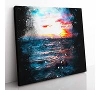 Moody Skies Above the Ocean Paint Splash Modern Canvas Wall Art Print Ready to Hang, Framed Picture for Living Room Bedroom Home Office Décor, 50x50 cm (20x20 Inch)