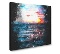Moody Skies Above the Ocean Paint Splash Modern Canvas Wall Art Print Ready to Hang, Framed Picture for Living Room Bedroom Home Office Décor, 20x20 Inch (50x50 cm)