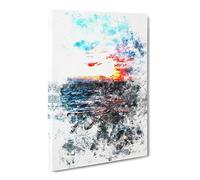 Moody Skies Above The Ocean Watercolour Canvas Print | Gallery Wrapped 30mm Frame Wall Art | 20x14 inches | Ready to Hang | Modern Seascape Picture | Living Room Bedroom Lounge Office