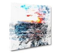 Moody Skies Above the Ocean Watercolour Canvas Print | Gallery Wrapped 30mm Frame Wall Art | 20x20 inches | Ready to Hang | Coastal Seascape Picture | Living Room Bedroom Lounge Office
