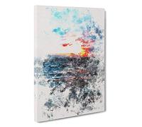 Moody Skies Above the Ocean Watercolour Canvas Print | Gallery Wrapped 30mm Frame Wall Art | 30x20 inches | Ready to Hang | Coastal Seascape Picture | Living Room Bedroom Lounge Office