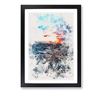 Moody Skies Above The Ocean Watercolour Framed Print | A2 Black Framed Wall Art | Ready to Hang | Modern Nautical Picture | Living Room Bedroom Lounge Office