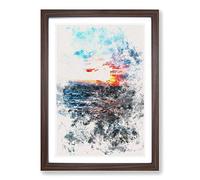 Moody Skies Above The Ocean Watercolour Framed Print | A2 Walnut Framed Wall Art | Ready to Hang | Modern Nautical Picture | Living Room Bedroom Lounge Office
