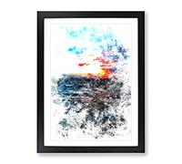 Moody Skies Above The Ocean Watercolour Modern Framed Print | A2 Black Framed Wall Art | Ready to Hang | Modern Nautical Picture | Living Room Bedroom Lounge Office