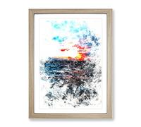 Moody Skies Above The Ocean Watercolour Modern Framed Print | A2 Oak Framed Wall Art | Ready to Hang | Modern Nautical Picture | Living Room Bedroom Lounge Office