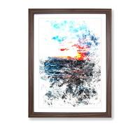 Moody Skies Above The Ocean Watercolour Modern Framed Print | A3 Walnut Framed Wall Art | Ready to Hang | Modern Nautical Picture | Living Room Bedroom Lounge Office