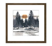 Moody Sunrise Pine Forest Snow Winter Landscape Square Wooden Framed Wall Art Print Picture 8X8 Inch Artery8 Brown One Size