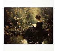 Moody Wall Art, Vintage Victorian Fine Art Poster, Dark Academia Magical Print, Spooky Spring Whimsigoth Wall Art, Gothic Woman Reading Book Canvas Painting Picture for Bedroom 24x36in Unframed