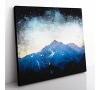 Moody Winter Mountain in Austria Paint Splash Modern Canvas Wall Art Print Ready to Hang, Framed Picture for Living Room Bedroom Home Office Décor, 50x50 cm (20x20 Inch)