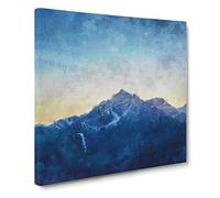 Moody Winter Mountain in Austria Painting Modern Canvas Wall Art Print Ready to Hang, Framed Picture for Living Room Bedroom Home Office Décor, 14x14 Inch (35x35 cm)