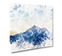 Moody Winter Mountain in Austria Watercolour Modern Canvas Wall Art Print Ready to Hang, Framed Picture for Living Room Bedroom Home Office Décor, 20x20 Inch (50x50 cm)