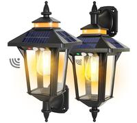 Moodyfei 2 Pack Solar Wall Lanterns Outdoor with 3 Lighting Modes, Motion Sensor, Dusk to Dawn, Warm White LED, IP65 Waterproof for Garage, House Doorway, Yard