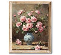 Moody's Pink Peonies, Retro Flower Botanical Farmhouse Wall Decor - Vintage Still Life Print for Bedroom, Living Room, Bathroom - 8x10" Unframed