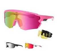 MooFee cycling glasses sports polarized sunglasses for men women Riding Fishing Golf Baseball Running Glasses Pink Size: L
