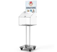 MOOFI Acrylic Suggestion Box with Lock and Key for Office, Home, Event Donation with Stand for Charity Church Collection Offering/Raffle Ballot Box with Sign Holder Display Stand (Transparent)