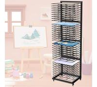MOOFI Art Drying Rack with 36 Removable Shelves and Lockable Wheels Painting Drying, Canvas Art Storage Rack for Classrooms, Art Clubs, Art Studio, 13 3/4" D x 17 1/2" W x 55 1/2" H - Black