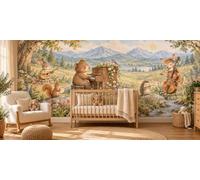 MOOGCO Bear Piano Wallpaper Mural, Peel and Stick Kids Room Wall Mural, Watercolor Animal Music Nursery Wallpaper, 160 x 100 in