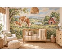 MOOGCO Cow and Calf Wallpaper Mural, Peel and Stick Kids Room Wall Mural, Watercolor Farm Animal Nursery Wallpaper, 160 x 100 in