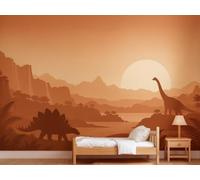 MOOGCO Dinosaur Valley Earth Wallpaper Mural, Peel and Stick Kids Room Wall Mural, Layered Silhouette Landscape Nursery Wallpaper, 60 x 40 in