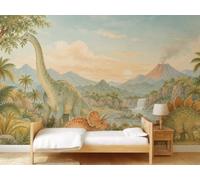 MOOGCO Dinosaur Valley Wallpaper Mural, Peel and Stick Kids Room Wall Mural, Watercolor Nursery Wallpaper Made to Measure, 180 x 100 in