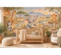 MOOGCO Elephant Drum Wallpaper Mural, Peel and Stick Kids Room Wall Mural, Watercolor Animal Music Nursery Wallpaper, 120 x 100 in
