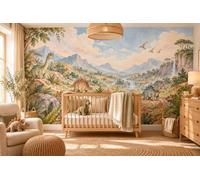 MOOGCO Footprint Valley Wallpaper Mural, Peel and Stick Kids Room Wall Mural, Watercolor Dinosaur Nursery Wallpaper, 120 x 100 in