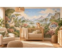 MOOGCO Hatching Dinosaurs Wallpaper Mural, Peel and Stick Kids Room Wall Mural, Watercolor Dinosaur Nursery Wallpaper, 160 x 100 in