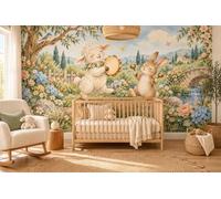MOOGCO Lamb and Bunny Music Wallpaper Mural, Peel and Stick Kids Room Wall Mural, Watercolor Animal Music Nursery Wallpaper, 60 x 40 in