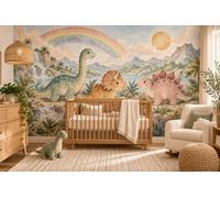 MOOGCO Rainbow Dinosaurs Wallpaper Mural, Peel and Stick Kids Room Wall Mural, Watercolor Dinosaur Nursery Wallpaper, 120 x 100 in