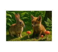 MOOGCO Woodland Animals Wall Mural, Peel and Stick Forest Wallpaper with Rabbit and Fox Cub, Removable Satin Finish Panels for Nursery and Kids Room, 65" W x 96" H