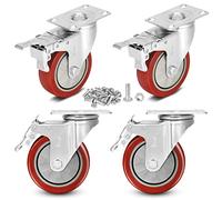 Moogiitools Castor Wheels 100mm | 4 Heavy Duty Swivel Caster Wheels with Brake, PU Rubber, 600KG Load Capacity