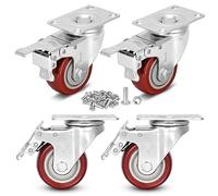 Moogiitools Castor Wheels 4 PCS 75mm Brake Heavy Duty Caster Wheels with Safety Dual Locking Swivel Wheels for Furniture with PU Rubber Total Capacity Load up to 400KG