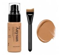 MooGlamor Liquid Foundation with Brush, Soft Smooth Makeup Foundation with Porcelain-like Finish and Full Coverage Effect for Women Everyday Makeup (#12)