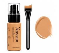 MooGlamor Liquid Foundation with Brush, Soft Smooth Makeup Foundation with Porcelain-like Finish and Full Coverage Effect for Women Everyday Makeup (#08)