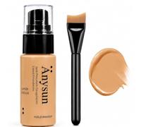MooGlamor Liquid Foundation with Brush, Soft Smooth Makeup Foundation with Porcelain-like Finish and Full Coverage Effect for Women Everyday Makeup (#06)