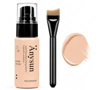 MooGlamor Liquid Foundation with Brush, Soft Smooth Makeup Foundation with Porcelain-like Finish and Full Coverage Effect for Women Everyday Makeup (#02)